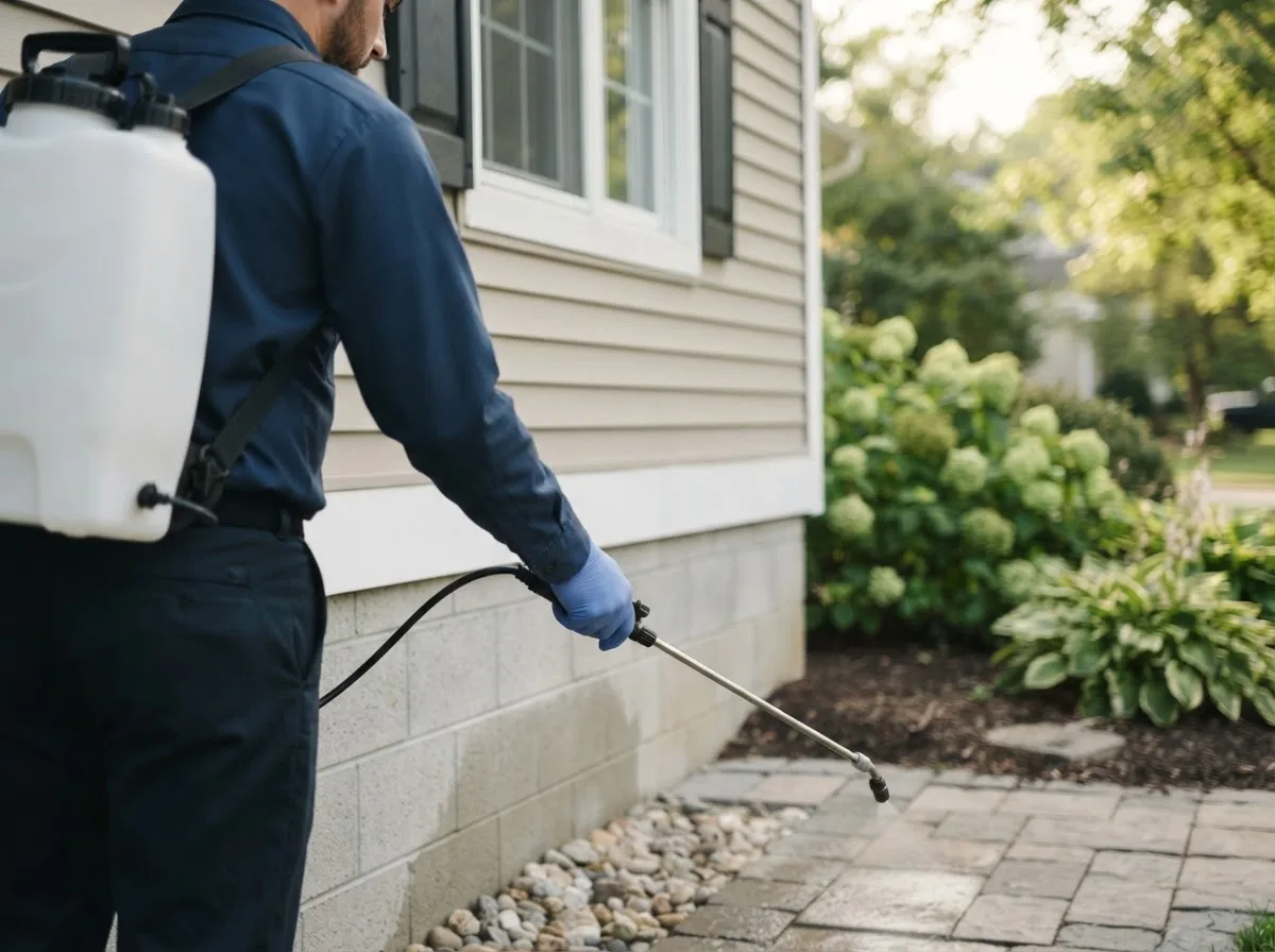 Pest control technician inspecting a home in Neelyville, MO